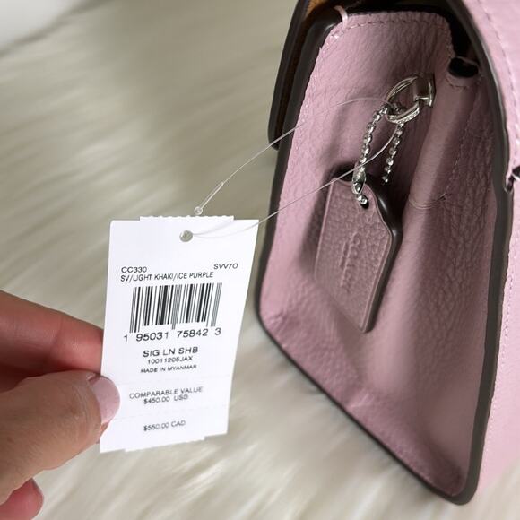 NWT Coach Lane Shoulder Bag In Signature Canvas/PebbleLeather/ Khaki-Purple - Picture 12 of 12